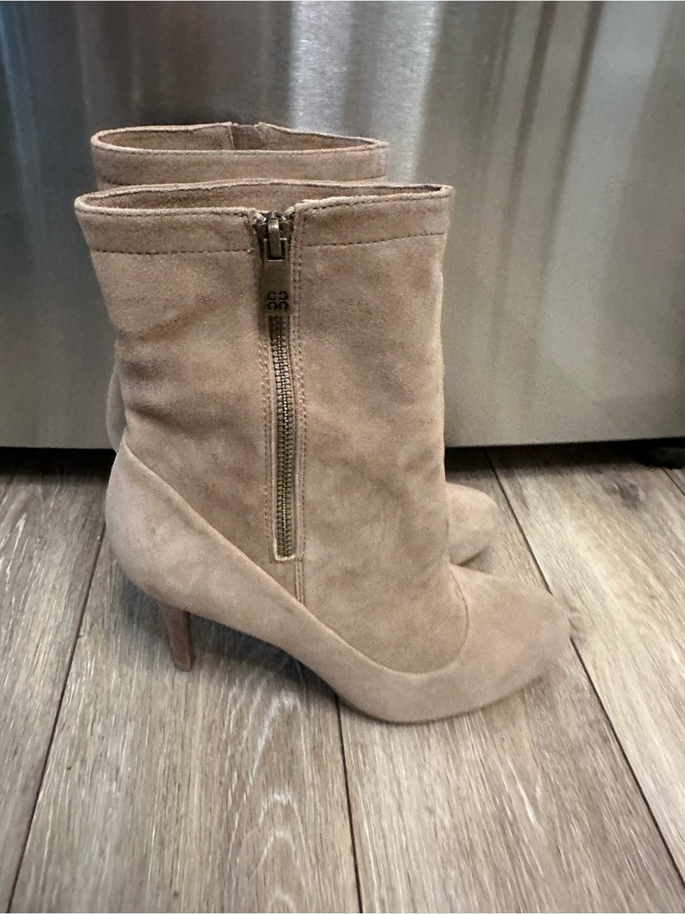 Coach Taupe Suede Pointed-Toe Bethie Ankle Boots with Side Zip